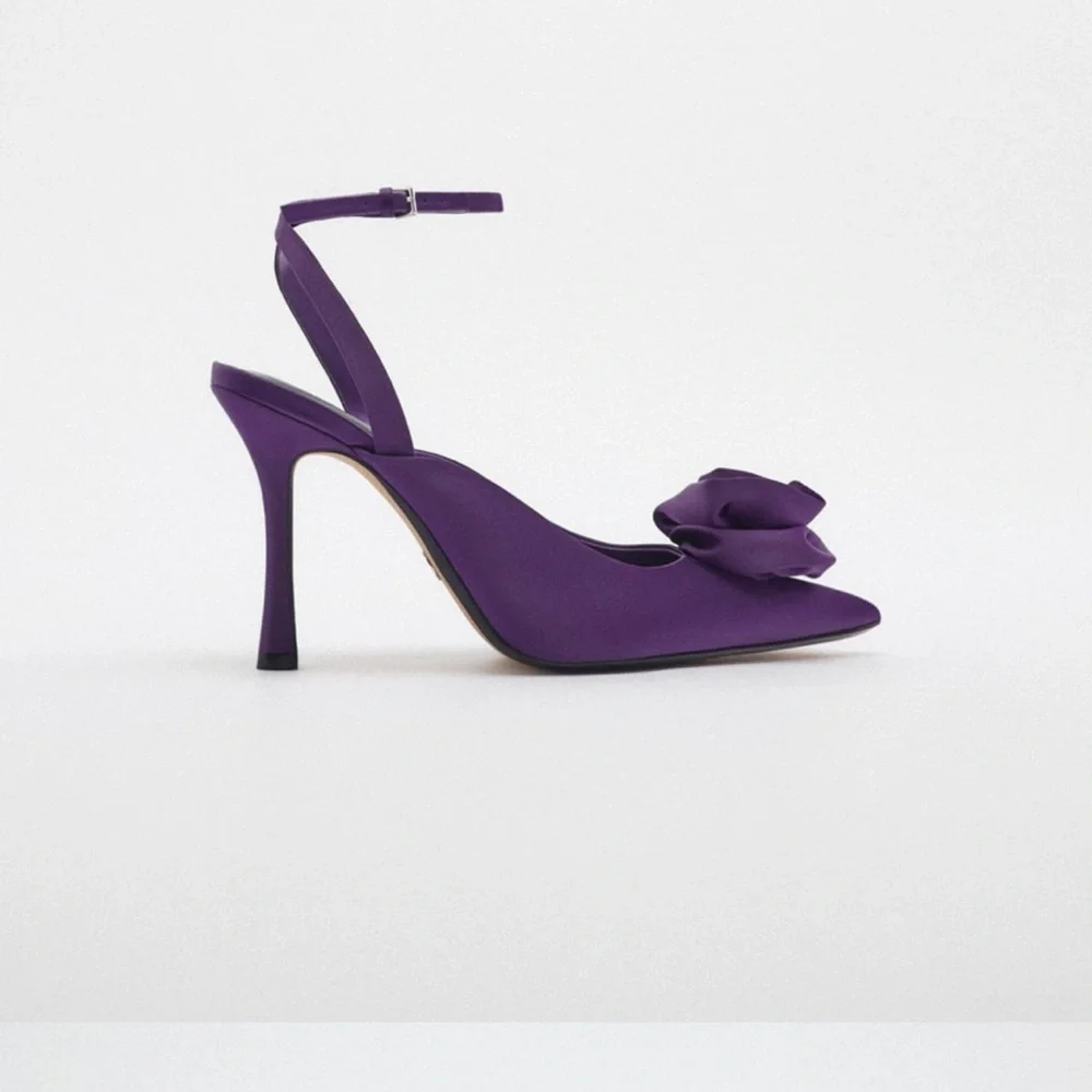 ❗️Last❗️Zara Purple Flower Appliqué Ankle Strap Heels - Picture 5 of 5